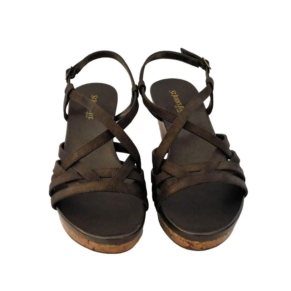 St.Johns Bay Mina Bronze Strappy Wedges Brown Womens Size 8.5 New with Box - Picture 3 of 10